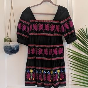 Black floral embroidered knee length dress